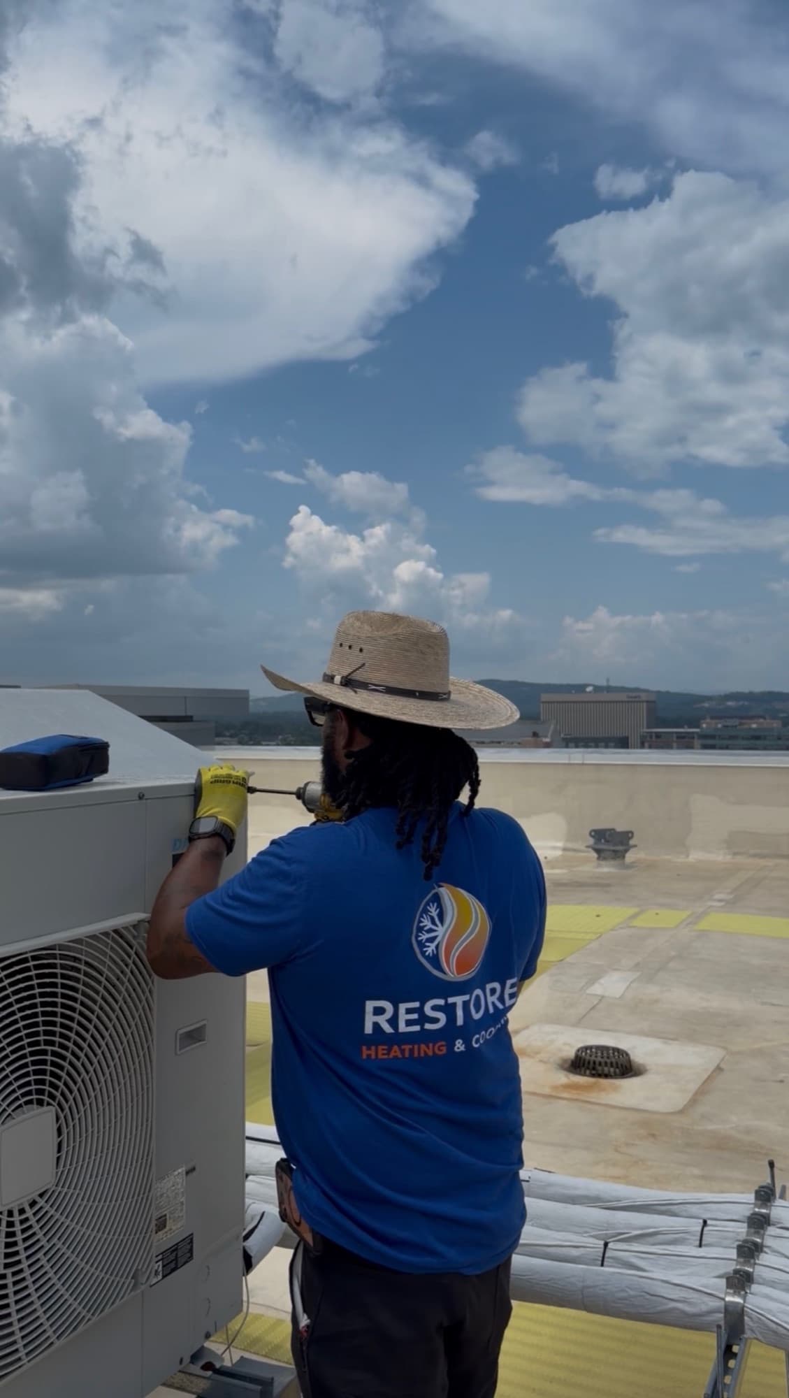 Restore technician on a maintenance visit
